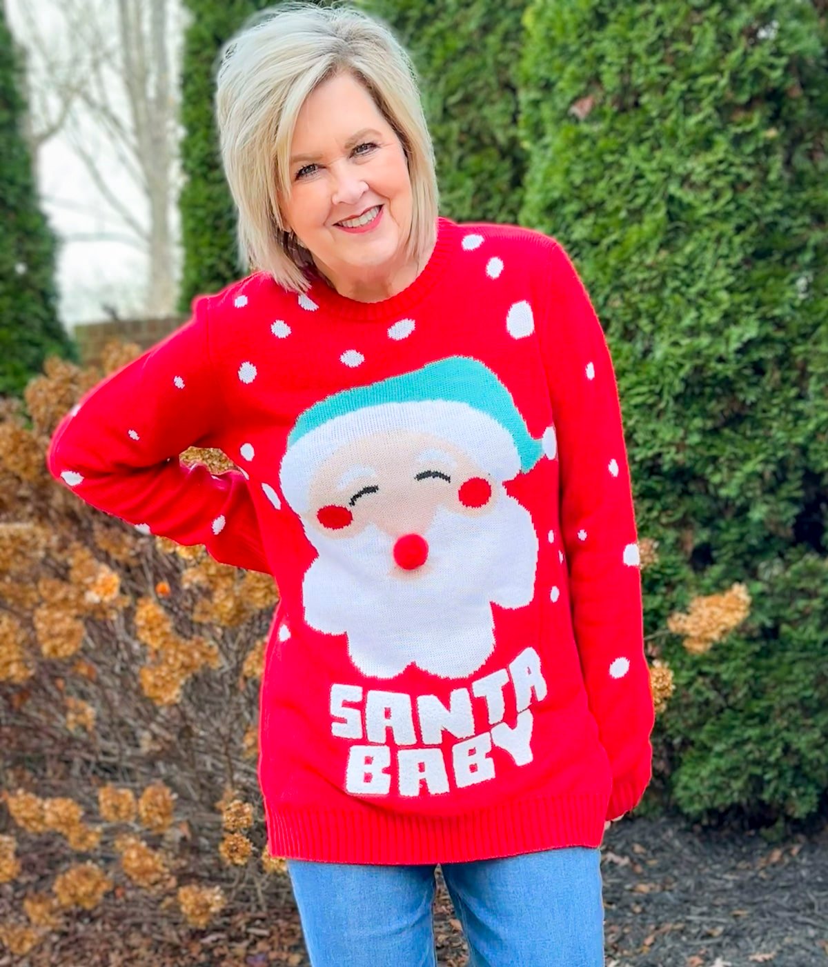 Over 50 Fashion Blogger, Tania Stephens is wearing Ugly Christmas sweaters that are actually cute17