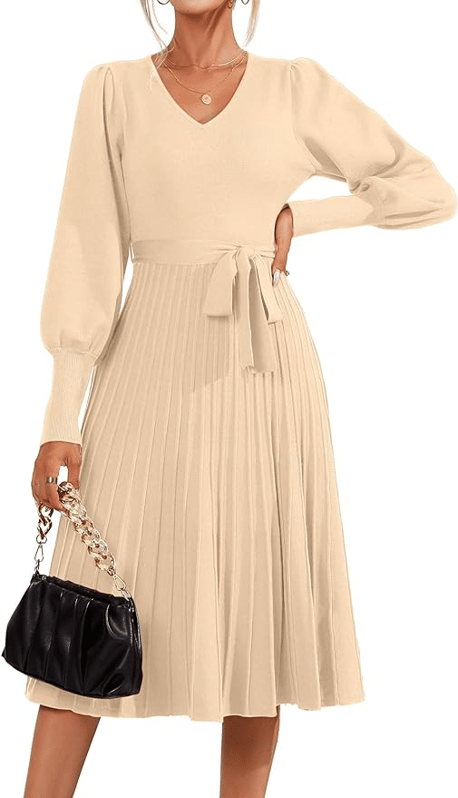 The Best Warm Winter Dresses for Women Over 50 Tania Stephens fashion blogger pleated