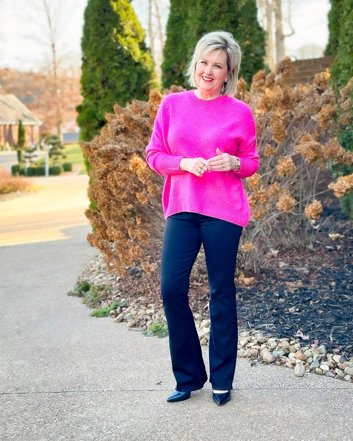 Over 50 Fashion Blogger, Tania Stephens is showing how to wear pink in the winter 16