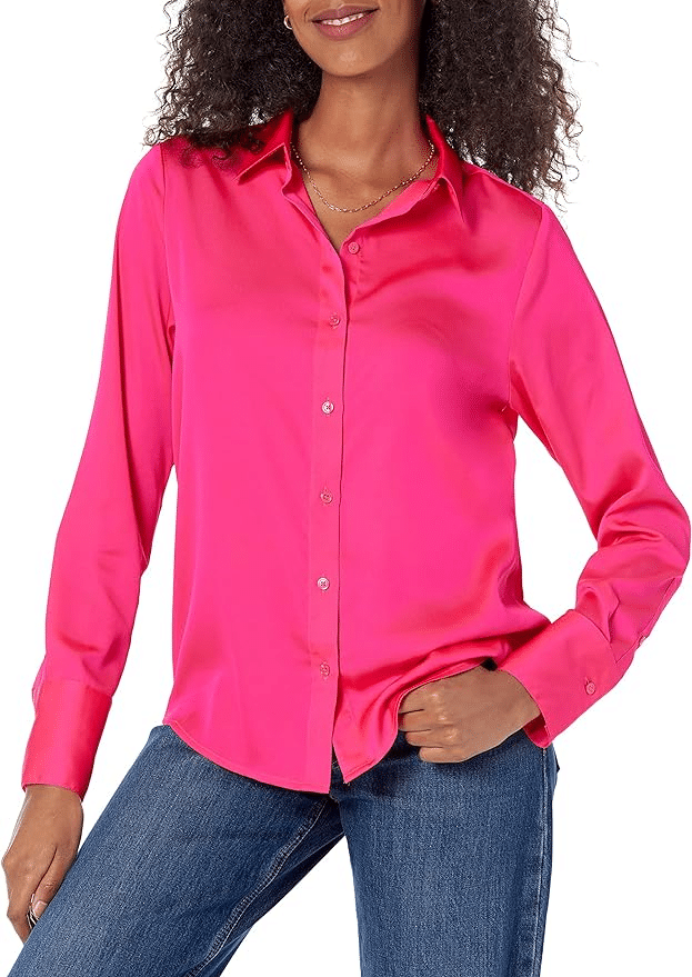 Fantastic Button-Down Shirts For Women Over 50 tania stephens 50 is not old fashion blogger pink
