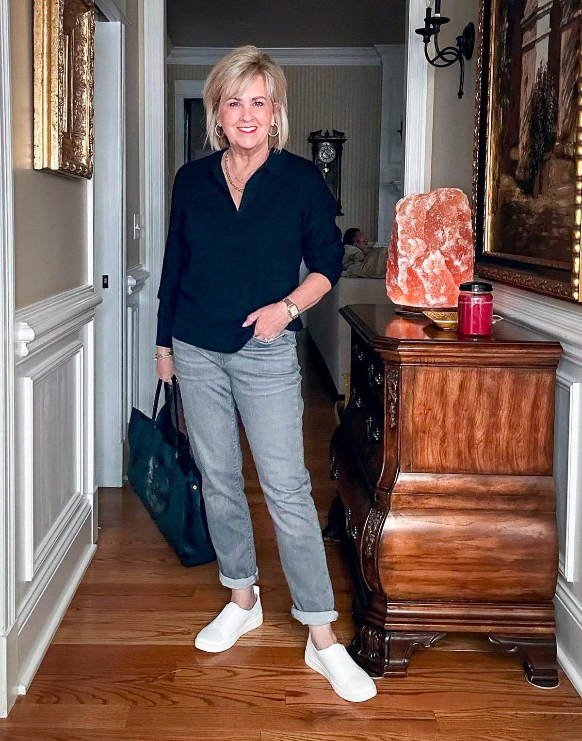 Over 50 Fashion Blogger, Tania Stephens is styling a pair of slip on shoes 25