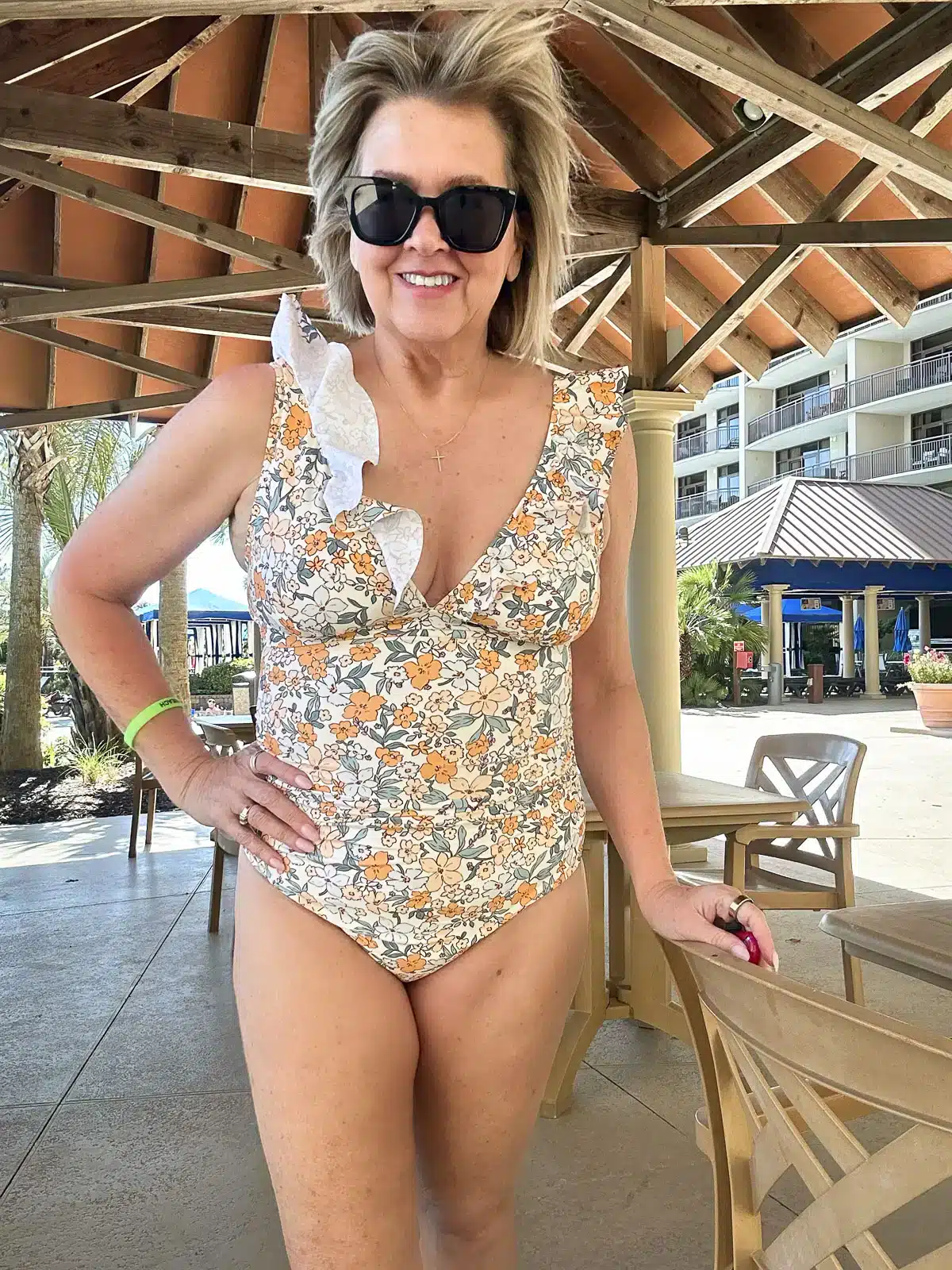 Deep V Neck Ruffle Tummy Control Floral Print bathing suit