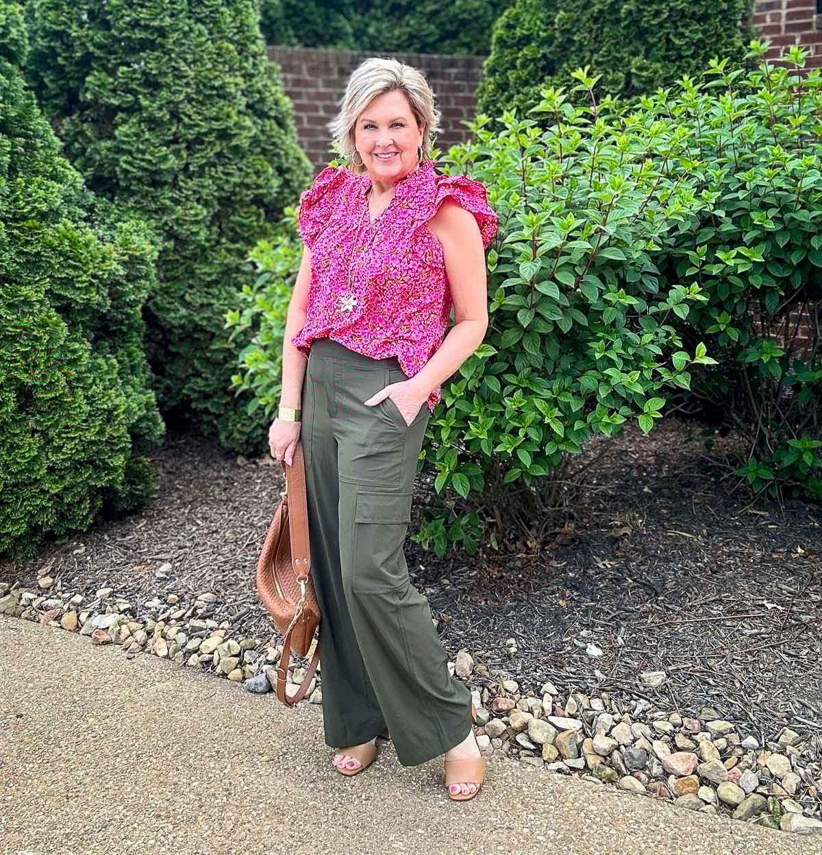 Over 50 Fashion Blogger, Tania Stephens is wearing Athleta Cargo Pants