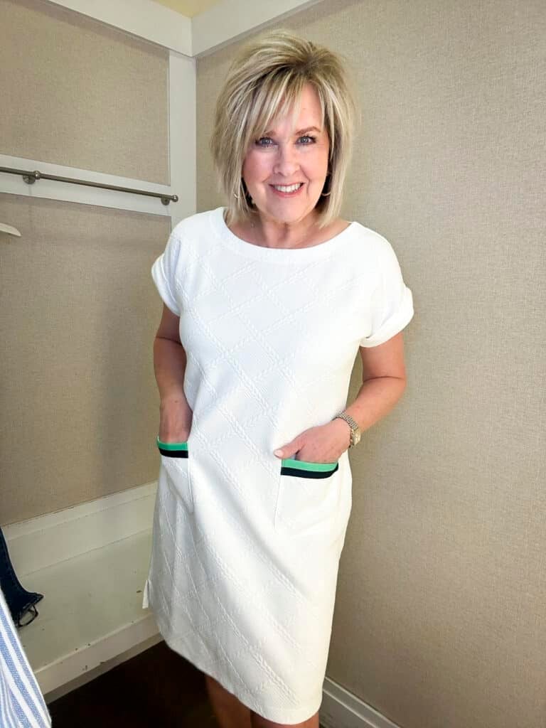 Fashion Blogger, Tania Stephens is wearing a short sleeve white dress from Talbots3