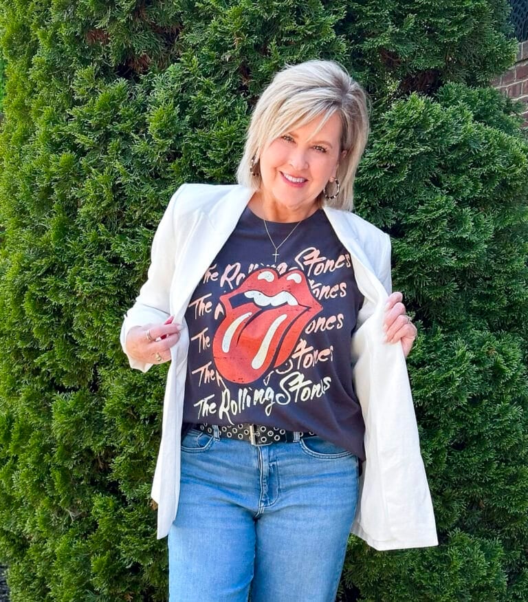 Over 50 Fashion Blogger, Tania Stephens is wearing a graphic tee from Walmart4
