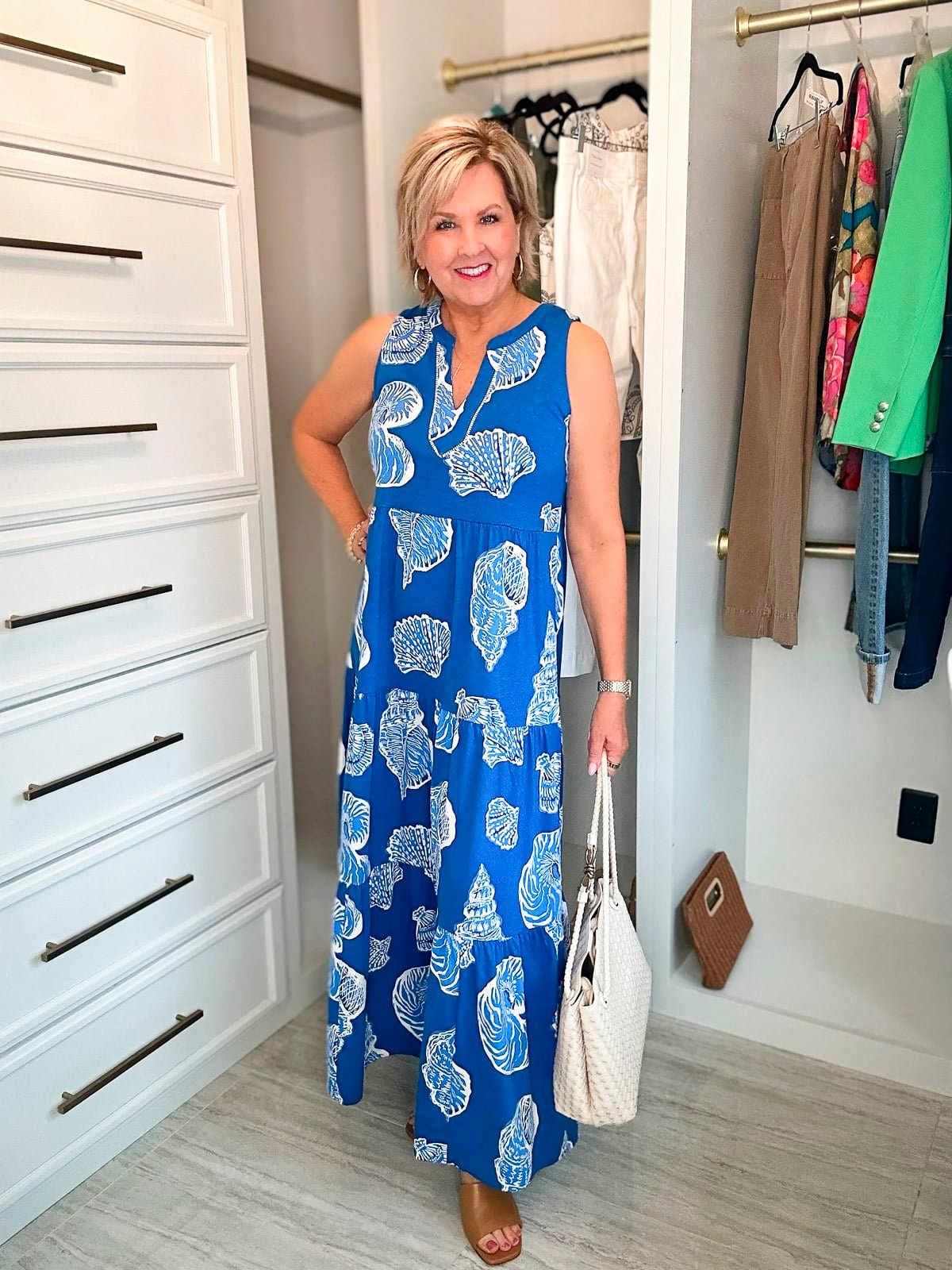 Over 50 Fashion Blogger, Tania Stephens is showing how to beat the summer heatwave In a blue paisley dress2