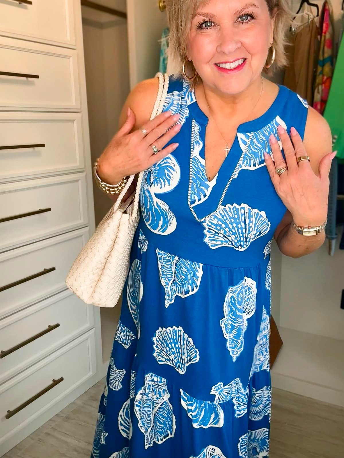 Over 50 Fashion Blogger, Tania Stephens is showing how to beat the summer heatwave In a blue paisley dress3