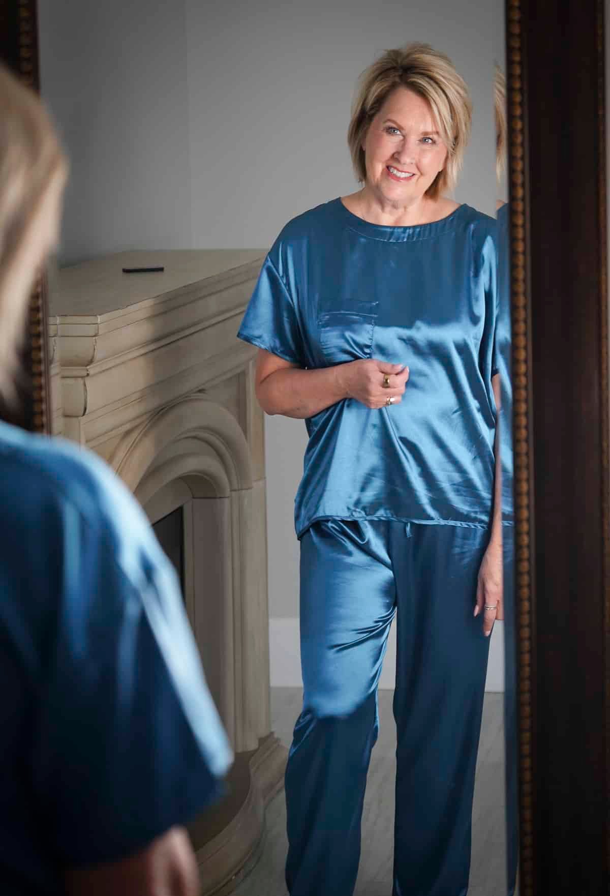 What I found on Walmart - Peacock Blue Satin PJs 4