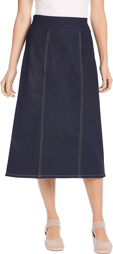 Great Denim Skirts You're Sure To Love  50 is not old tania stephens fashion blogger  dark wash