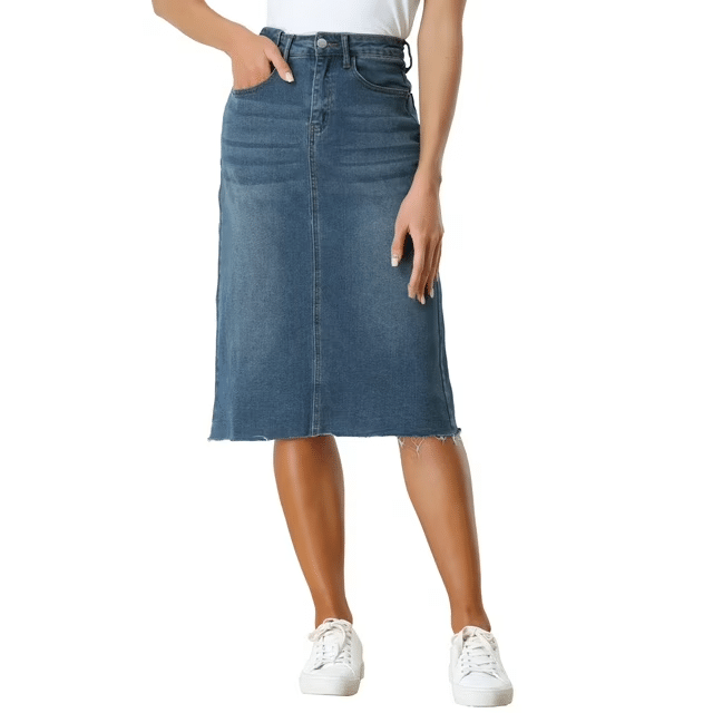 Great Denim Skirts You're Sure To Love  50 is not old tania stephens fashion blogger knee length