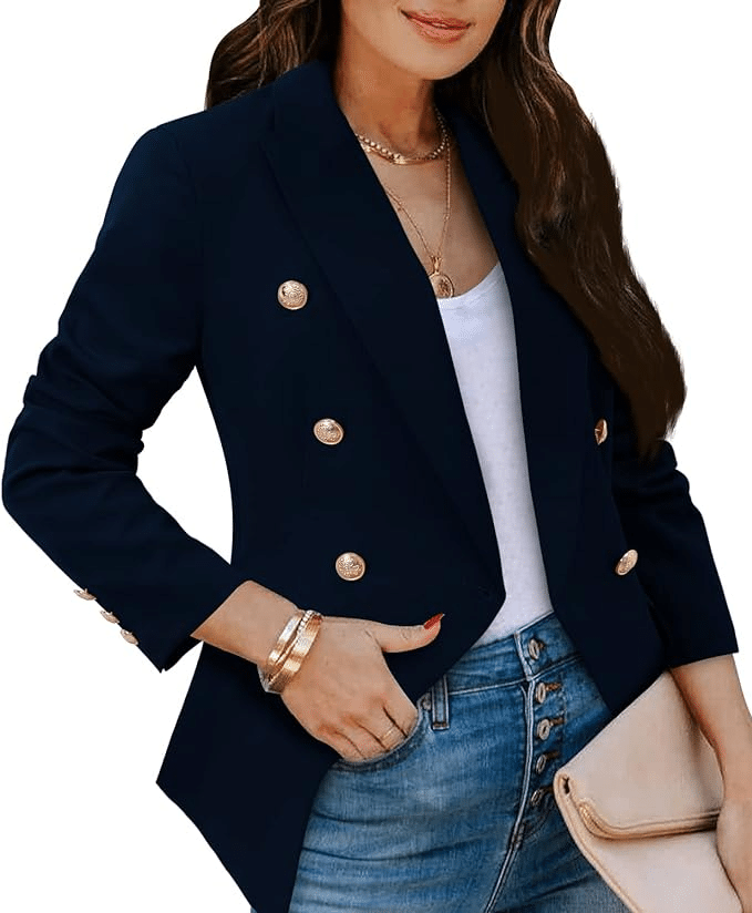 Women's Rockin' Navy Blue Blazers To Wear Now 50 is not old tania stephens fashion blogger gold