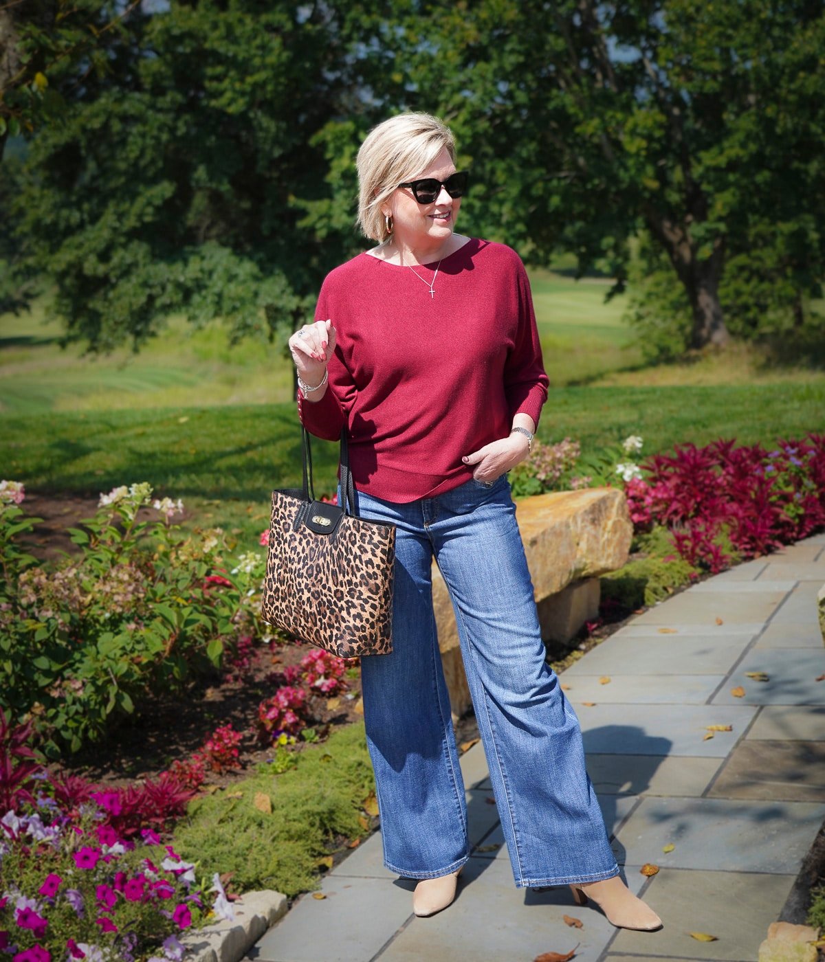 Tania Stephens is styling Fall 2024 New Arrivals From Chicos - dolman sweater and wide leg jeans 40