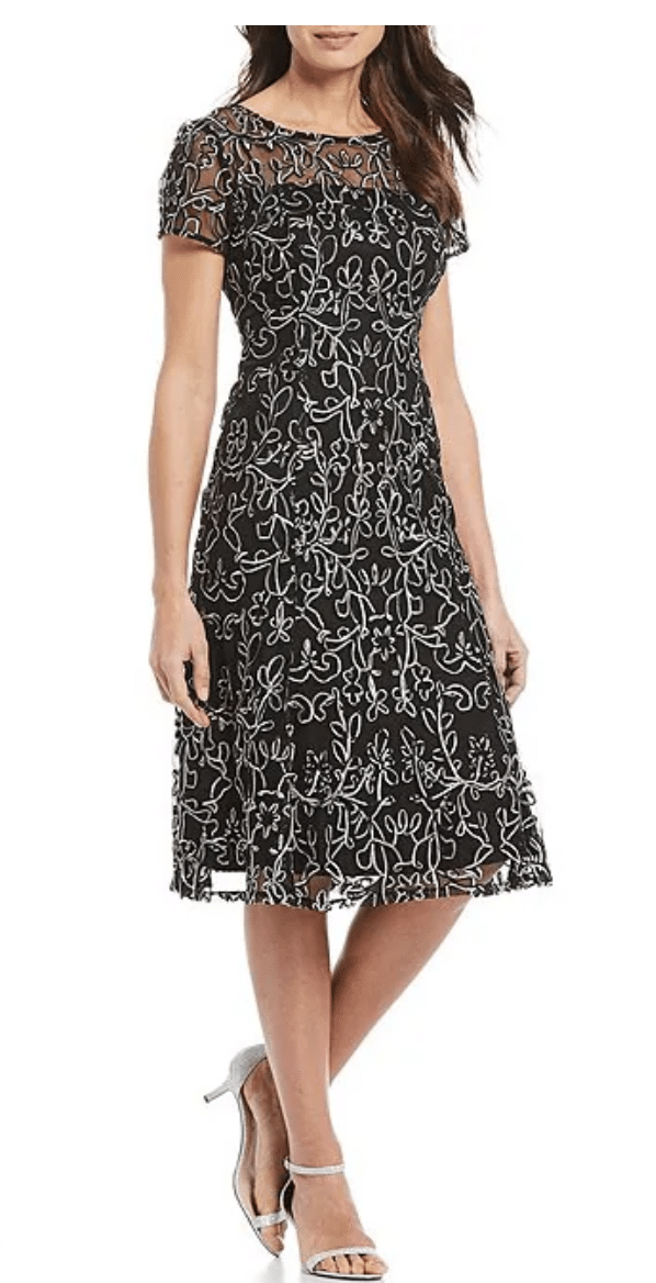 Black Embroidered Cocktail Dress for Weddings
