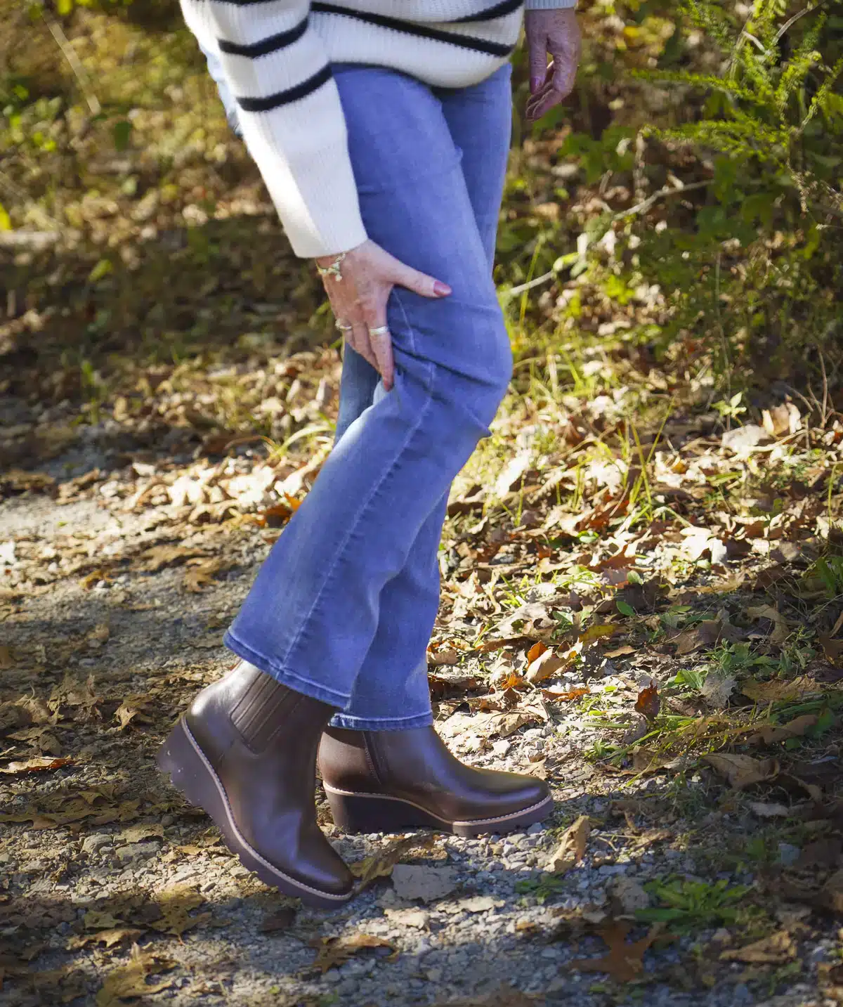 Tania Stephens wearing Vionic Aria Wedge Booties