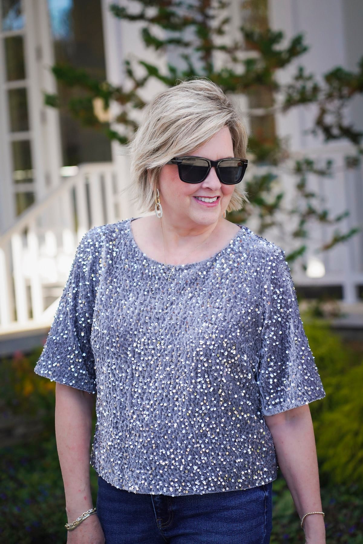 Talbots Holiday Styles You’ll Love - gray velvet top with sequins