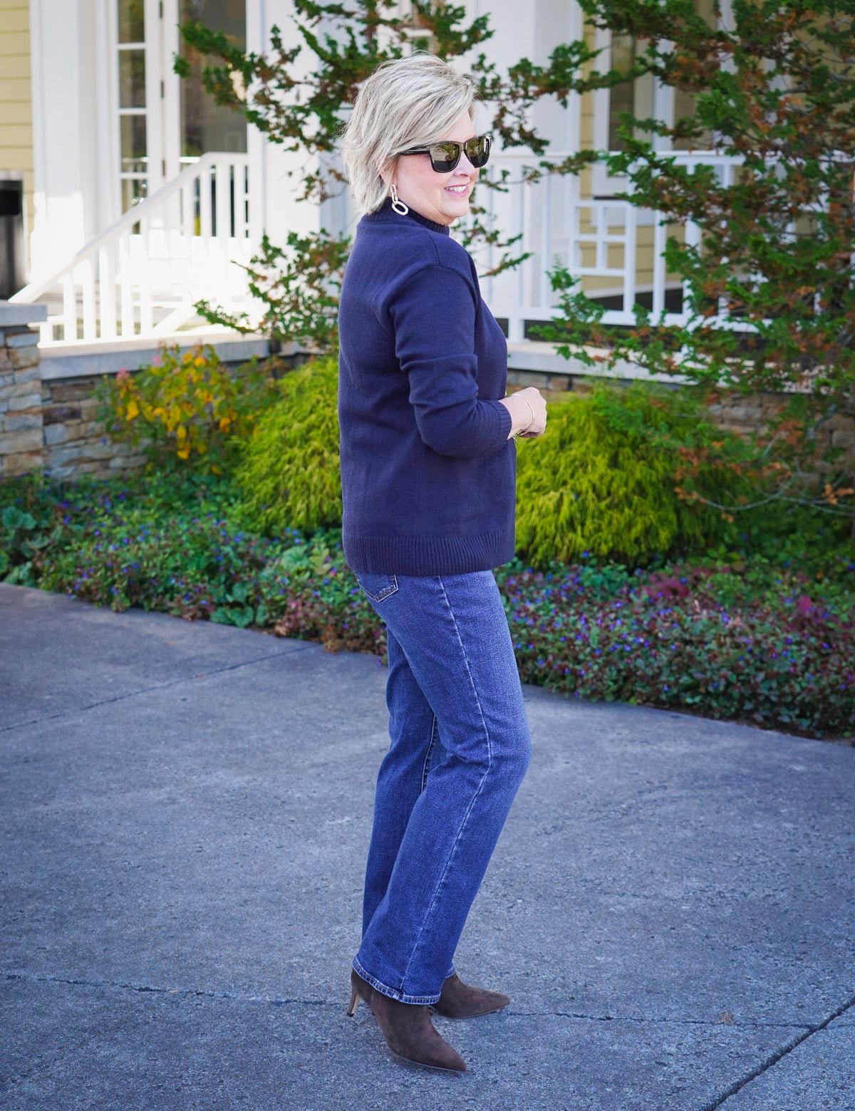 Talbots Holiday Styles You’ll Love - Navy sweater and bootcut jeans