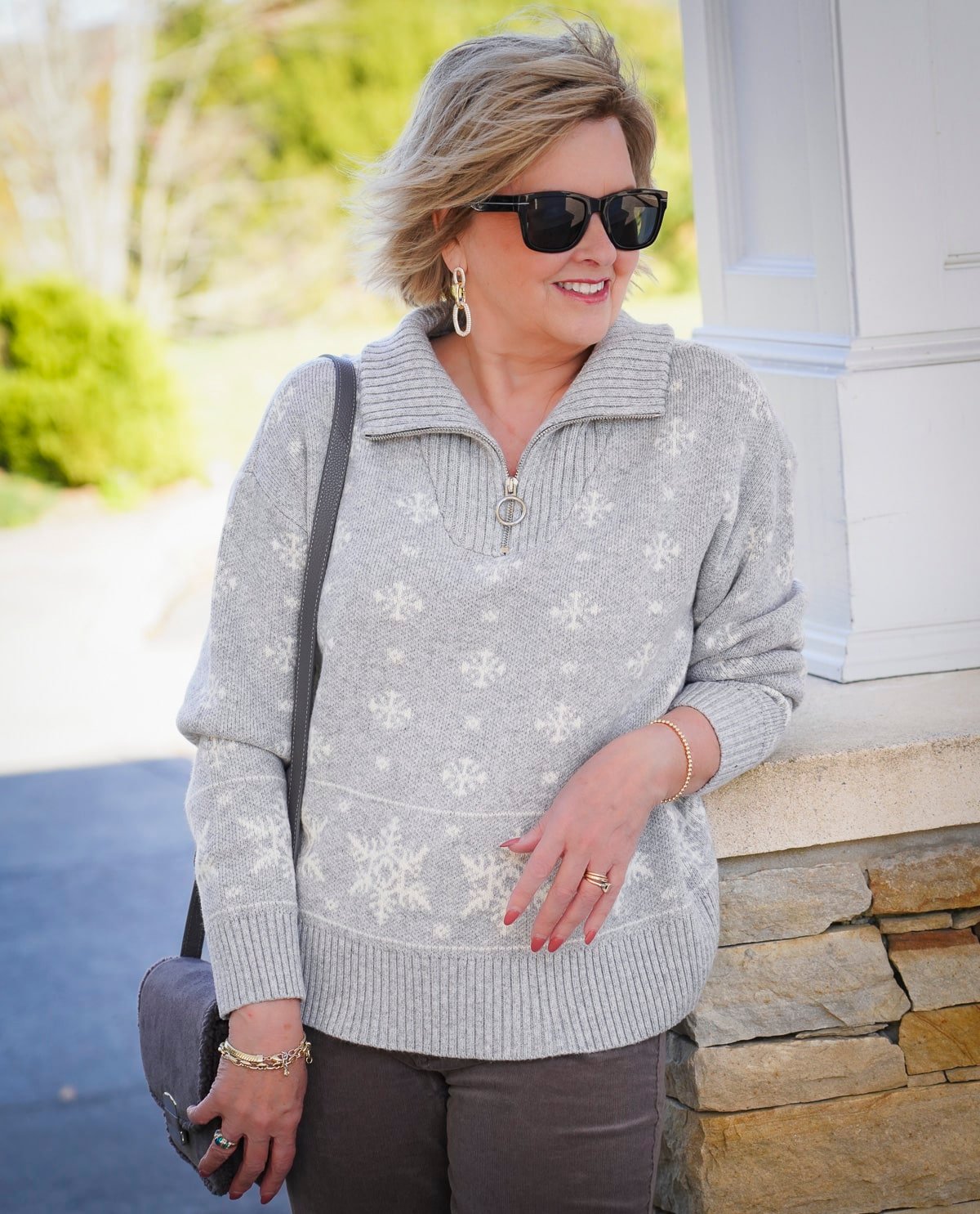 Talbots Holiday Styles You’ll Love - Gray snowflake zip sweater