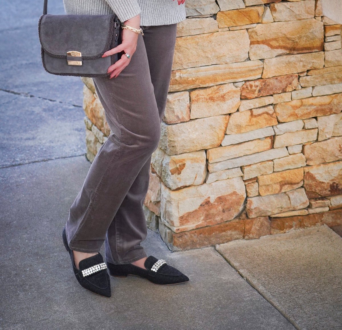 Talbots Holiday Styles You’ll Love - Gray corduroy pant and sparkly ballet flats