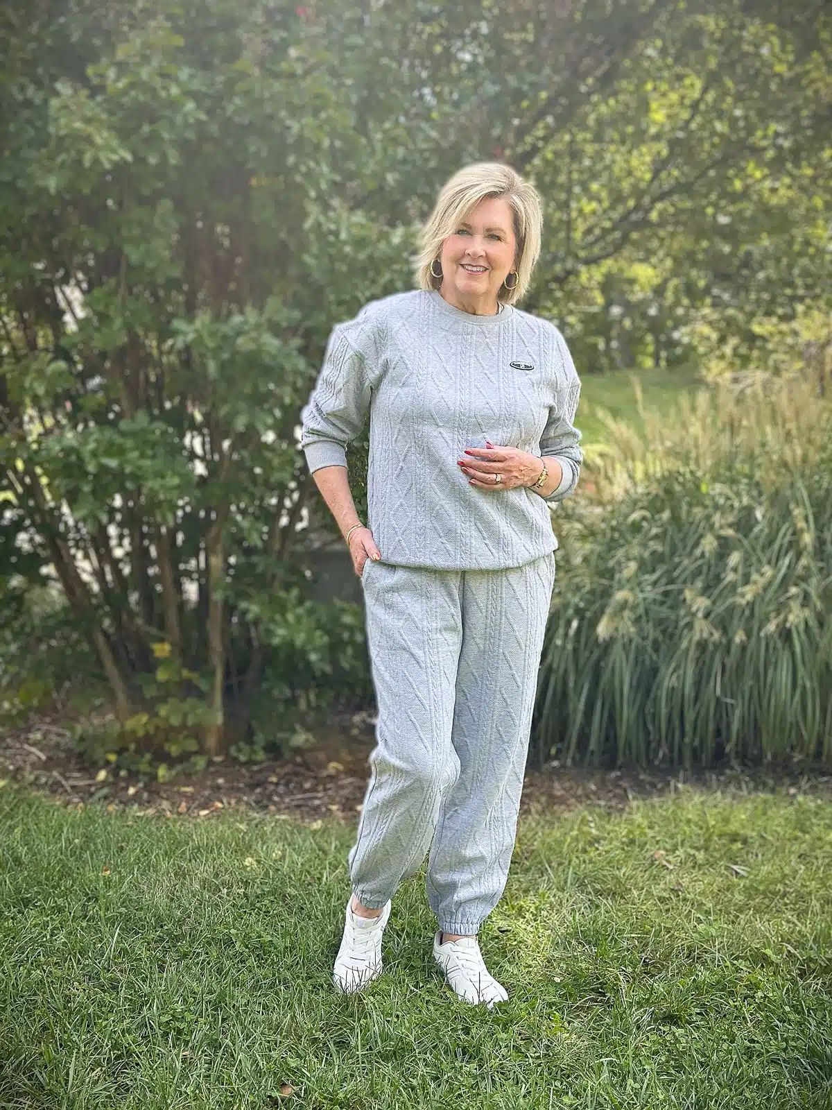 Sweater Set + Sneakers on Over 50 Fashion Blogger