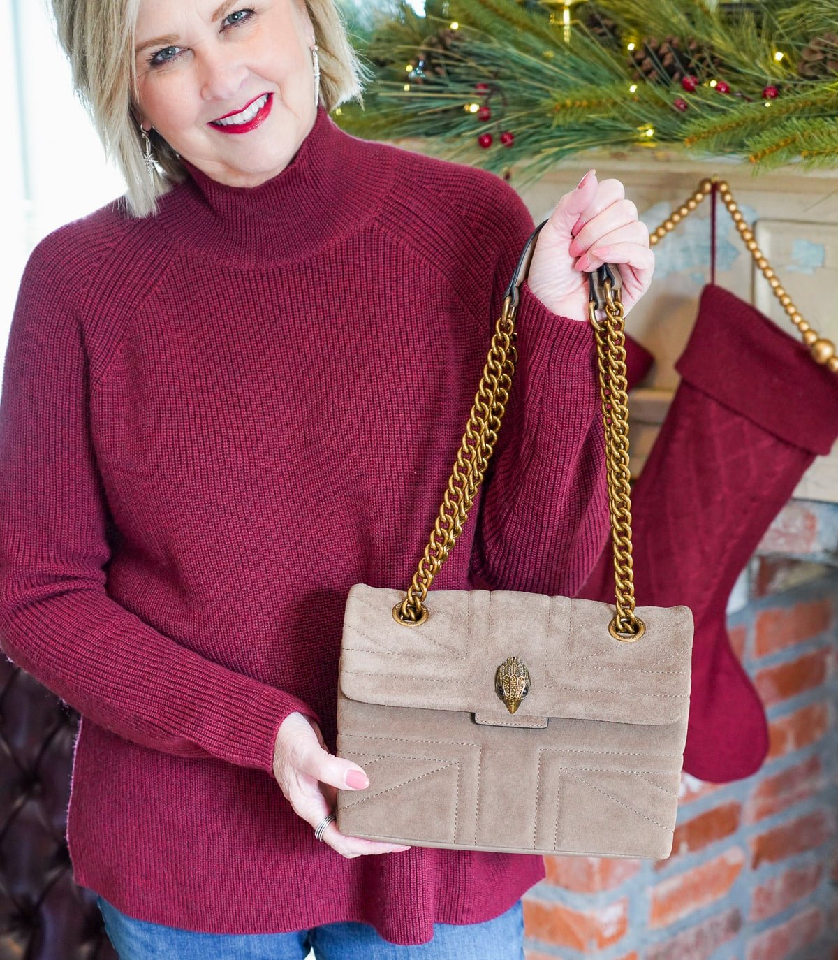 Large Kensington Quilted Suede & Leather Shoulder Bag