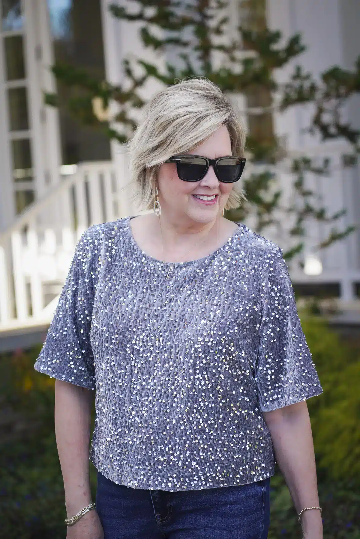 Sequin Velvet Top on Over 50 Blogger Tania