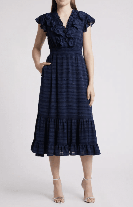 Chelsea28 Ruffle Detail Textured Stripe Dress