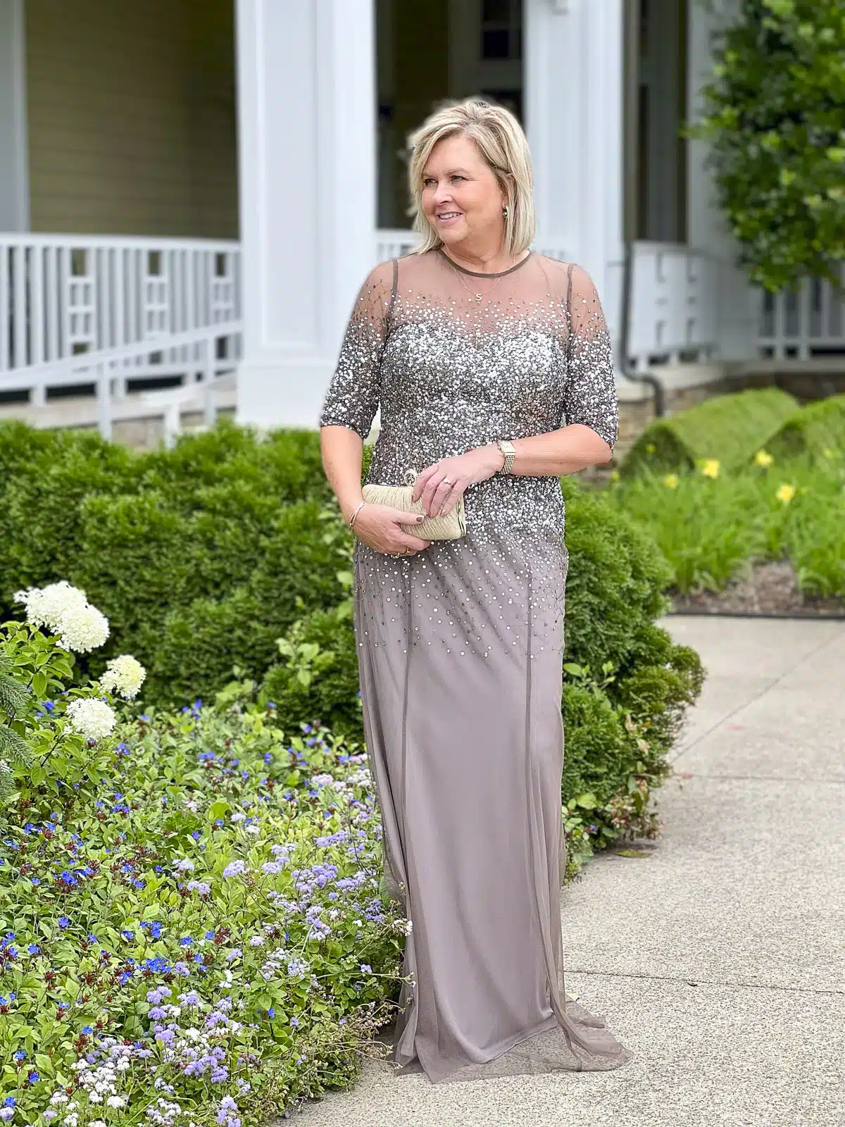 Sparkly Floor Length Gown for Winter Wedding Guest, Winter Wedding Over 50, Black Tie Wedding Outfits