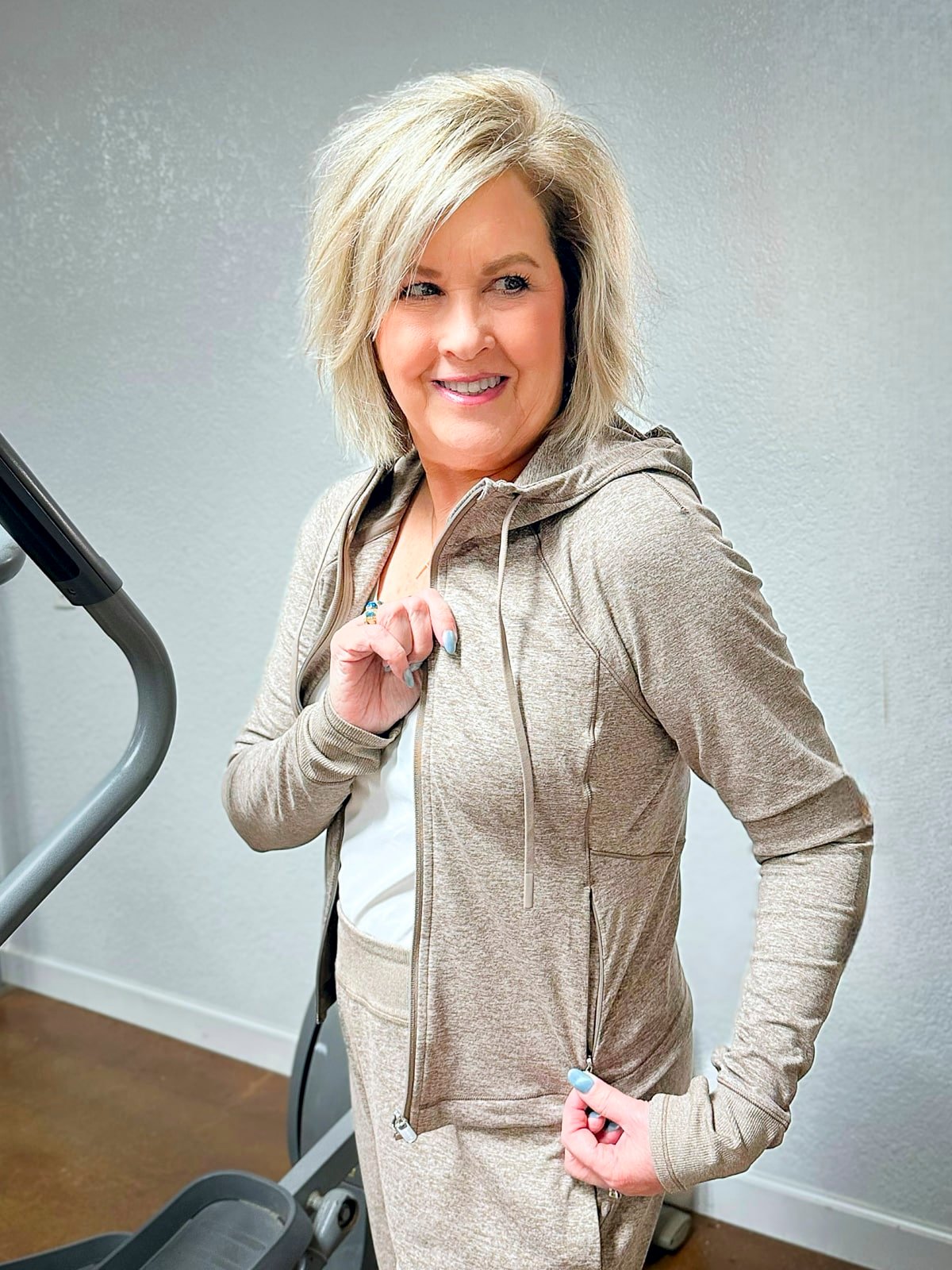 Tania Stephens wearing an Athleta zip jacket