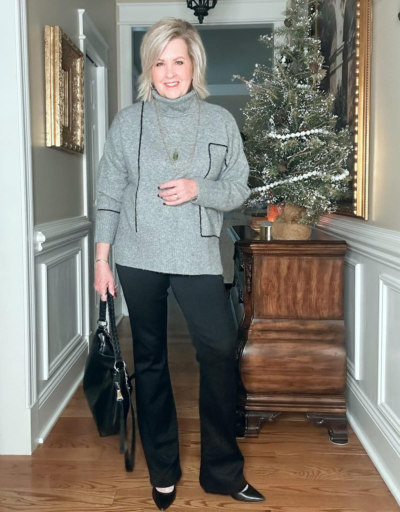 Great Finds in Nordstrom and Nordstrom Rack Now Tania Stephens 50 is not old fashion blogger wearing a gray sweater and black jeans