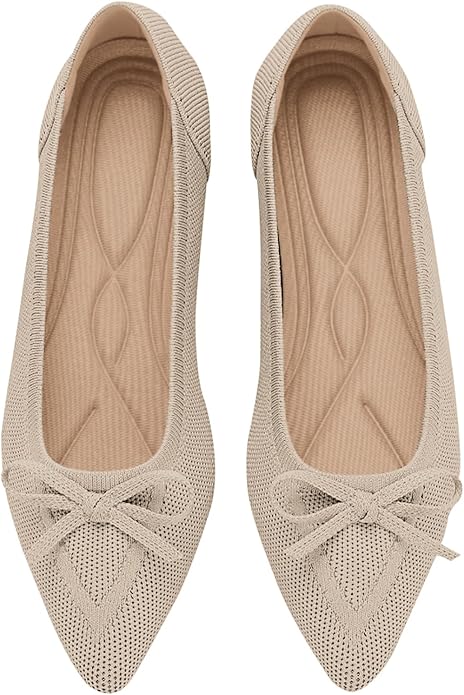 Women's Flats Pointed Toe Bow Knit Ballet Shoes