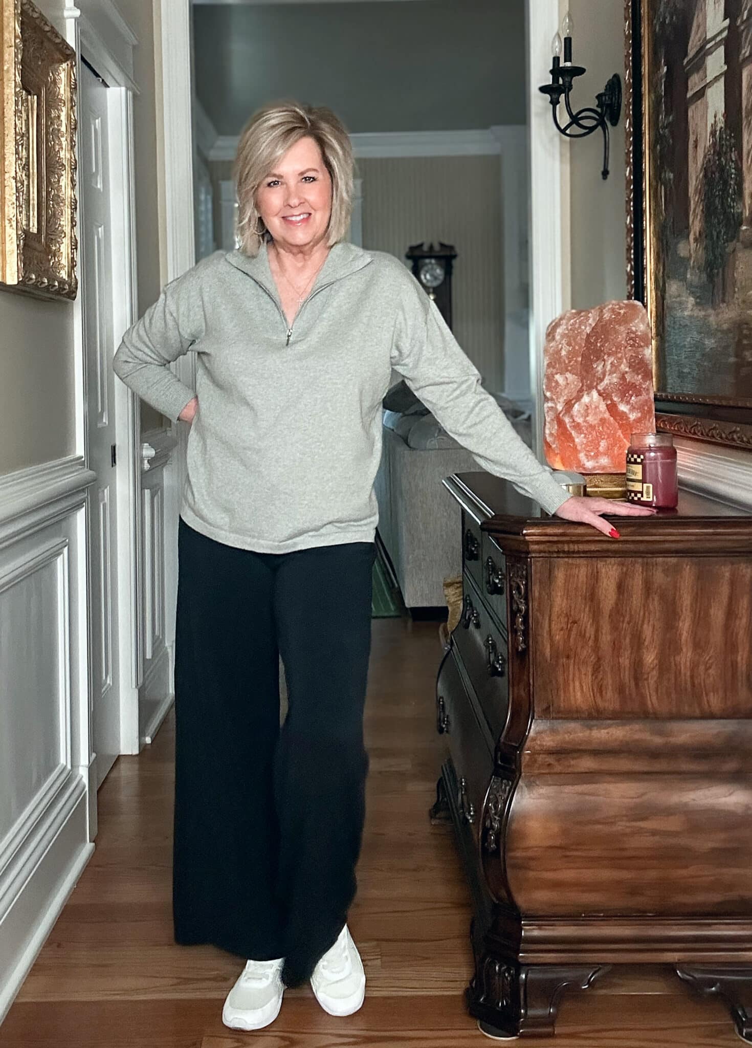 The casual gray sweater and black SPANX pants outfit I wore this week