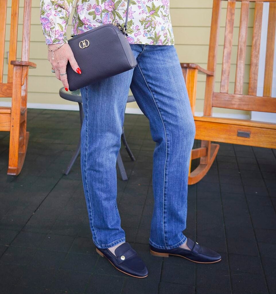 Talbot's New Arrivals For Spring - straight leg jeans, loafers, and a navy crossbody