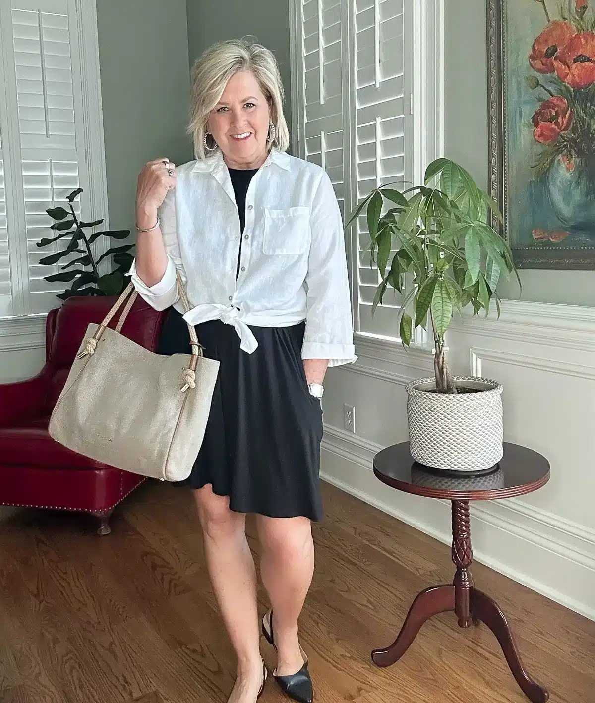 WEARING A DENIM SHIRT OVER A DRESS FOR SPRING OR SUMMER