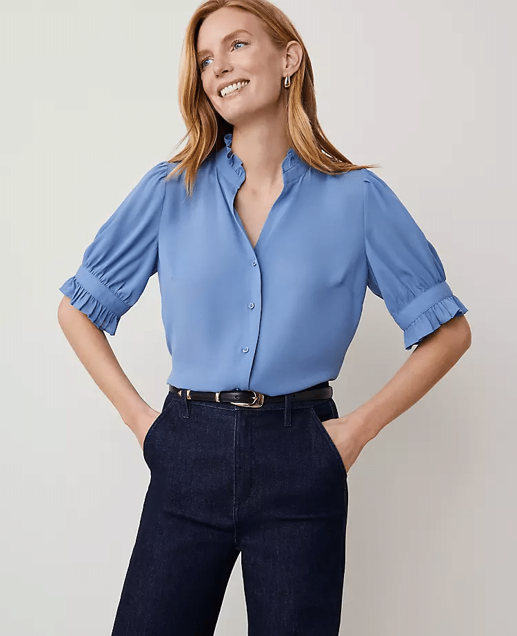 Can Women Over 50 Wear Ruffles? How to Style Them for Spring 50 is not old tania stephens fashion blogger  puff sleeve