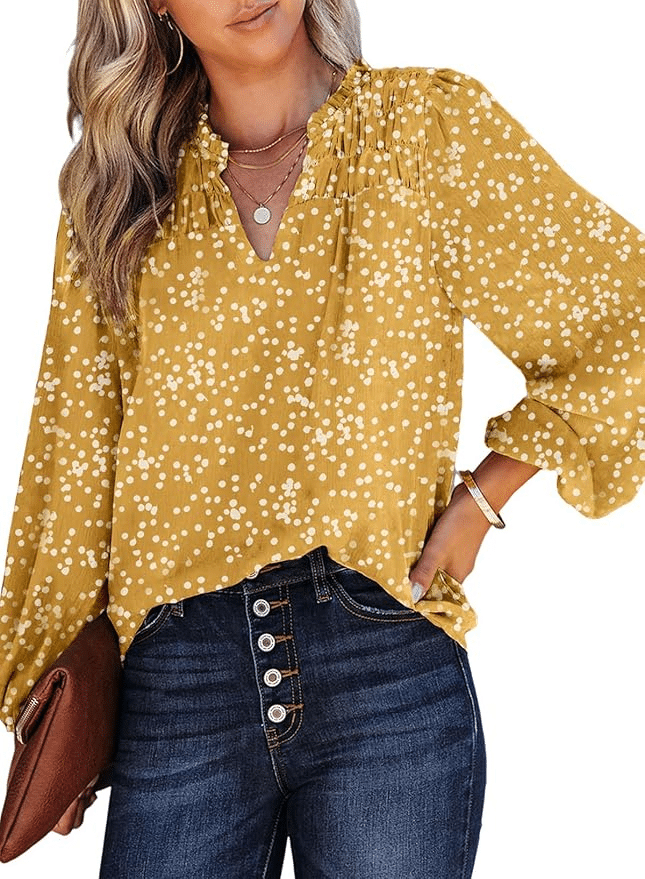 The Best Everyday Shirts for Women Over 50 tania stephens 50 is not old fashion blogger polka dot