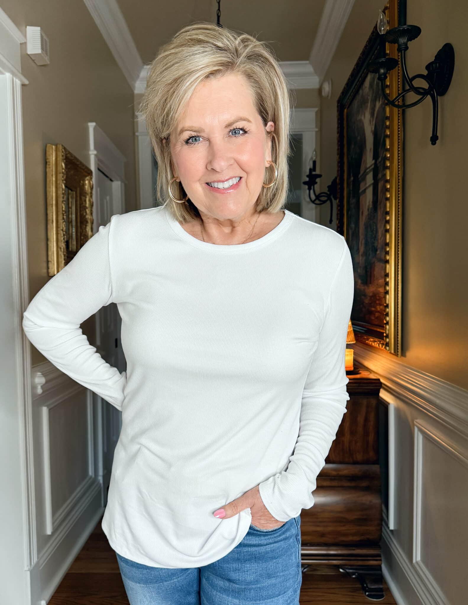 Tania Stephens is wearing a long sleeve tee from Amazon
