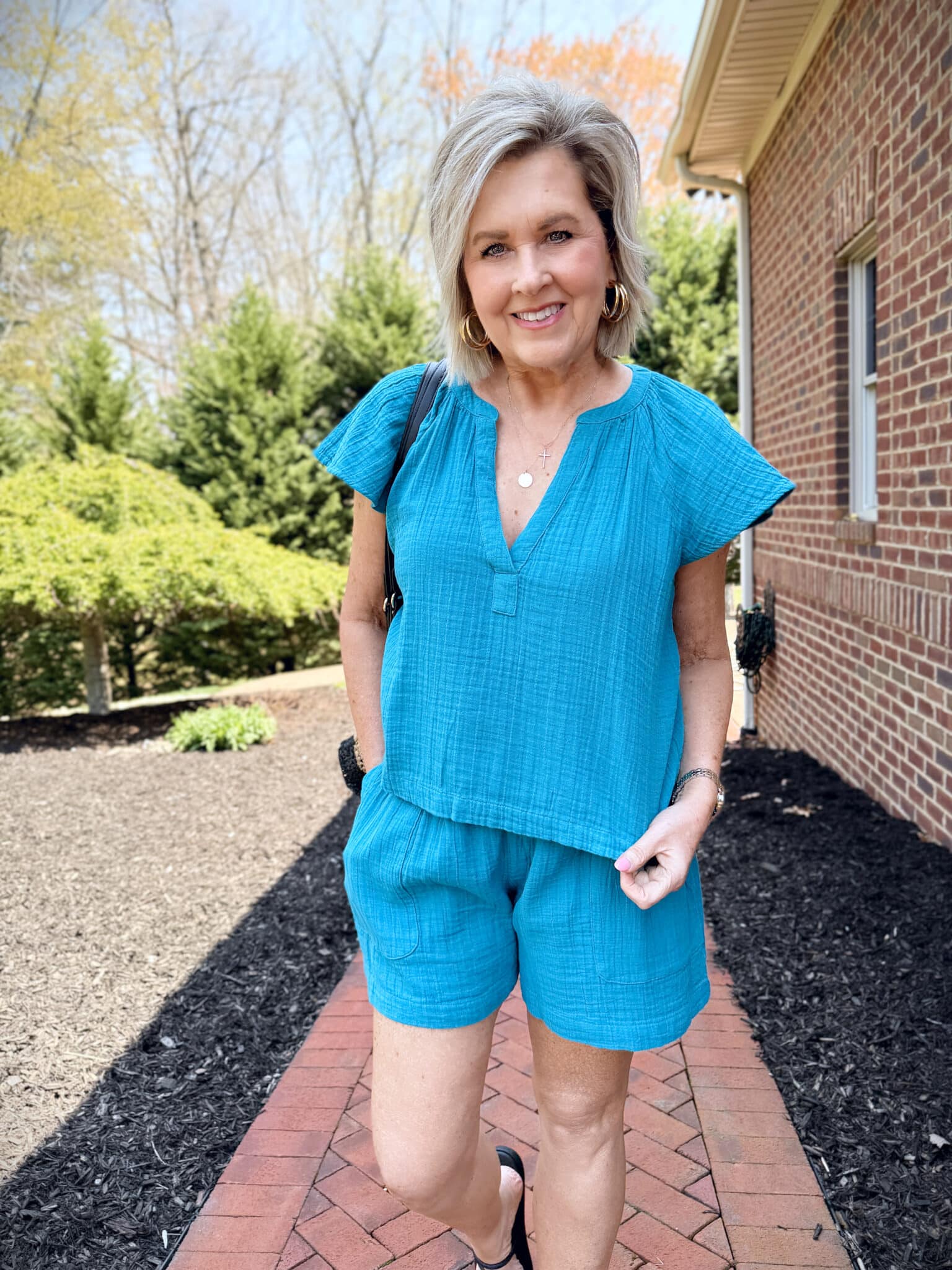 Tania Stephens wearing a teal short set from Walmart