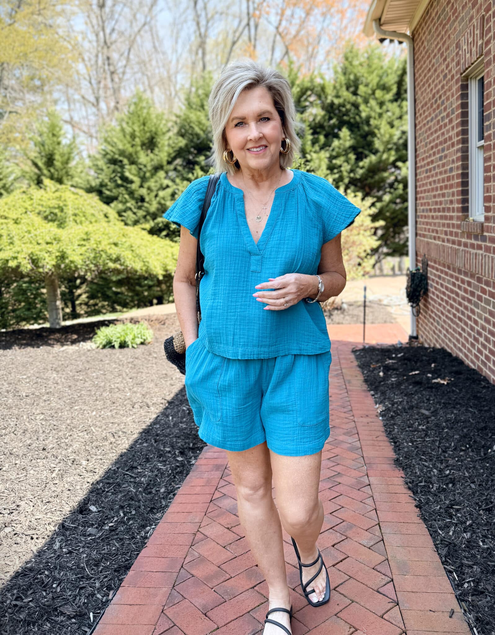 Tania Stephens wearing a matching teal short set from Walmart