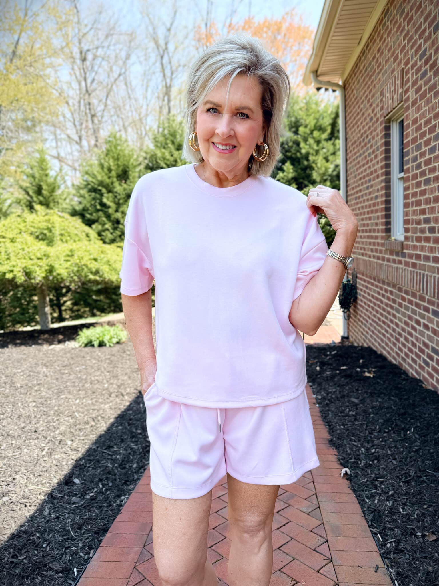 Tania Stephens wearing a pink short set from Walmart