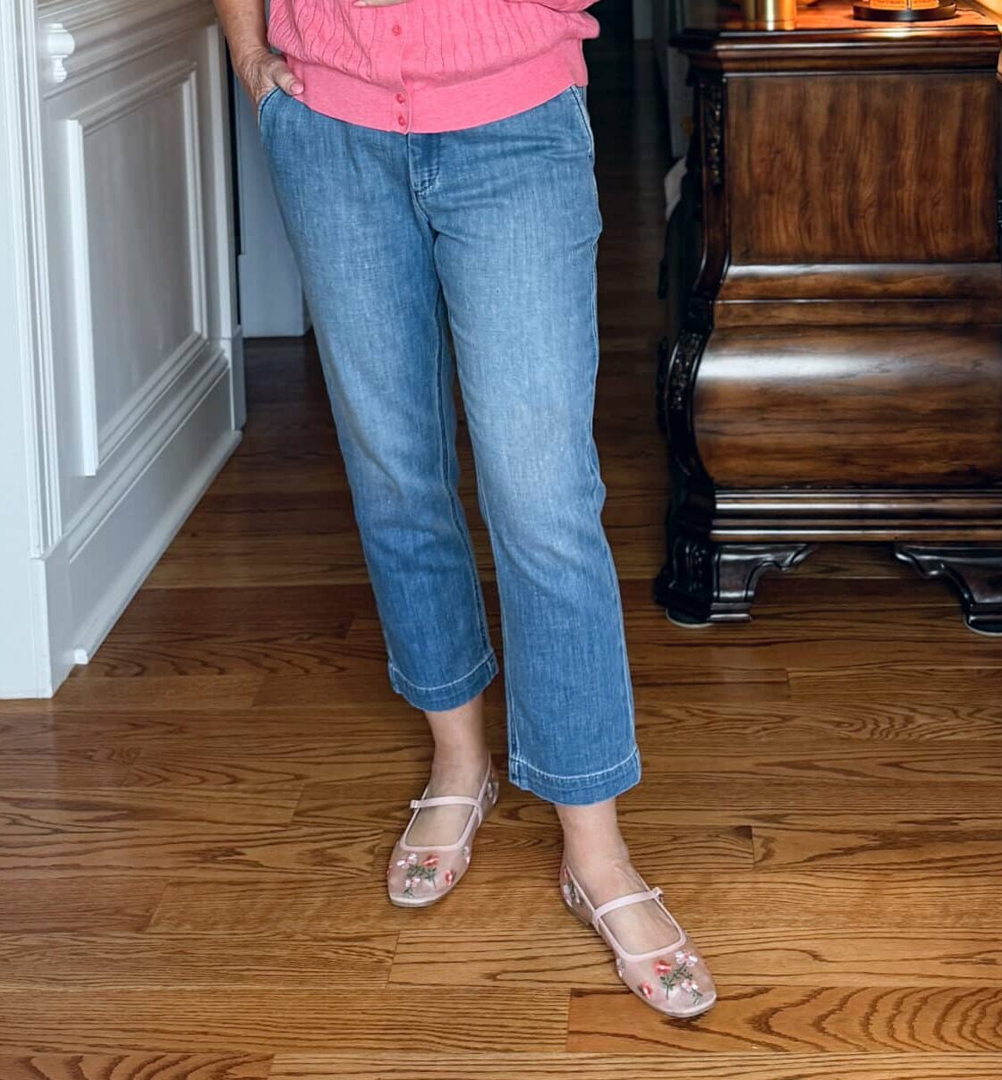 Tania Stephens is wearing straight leg jeans from J.Crew Factory
