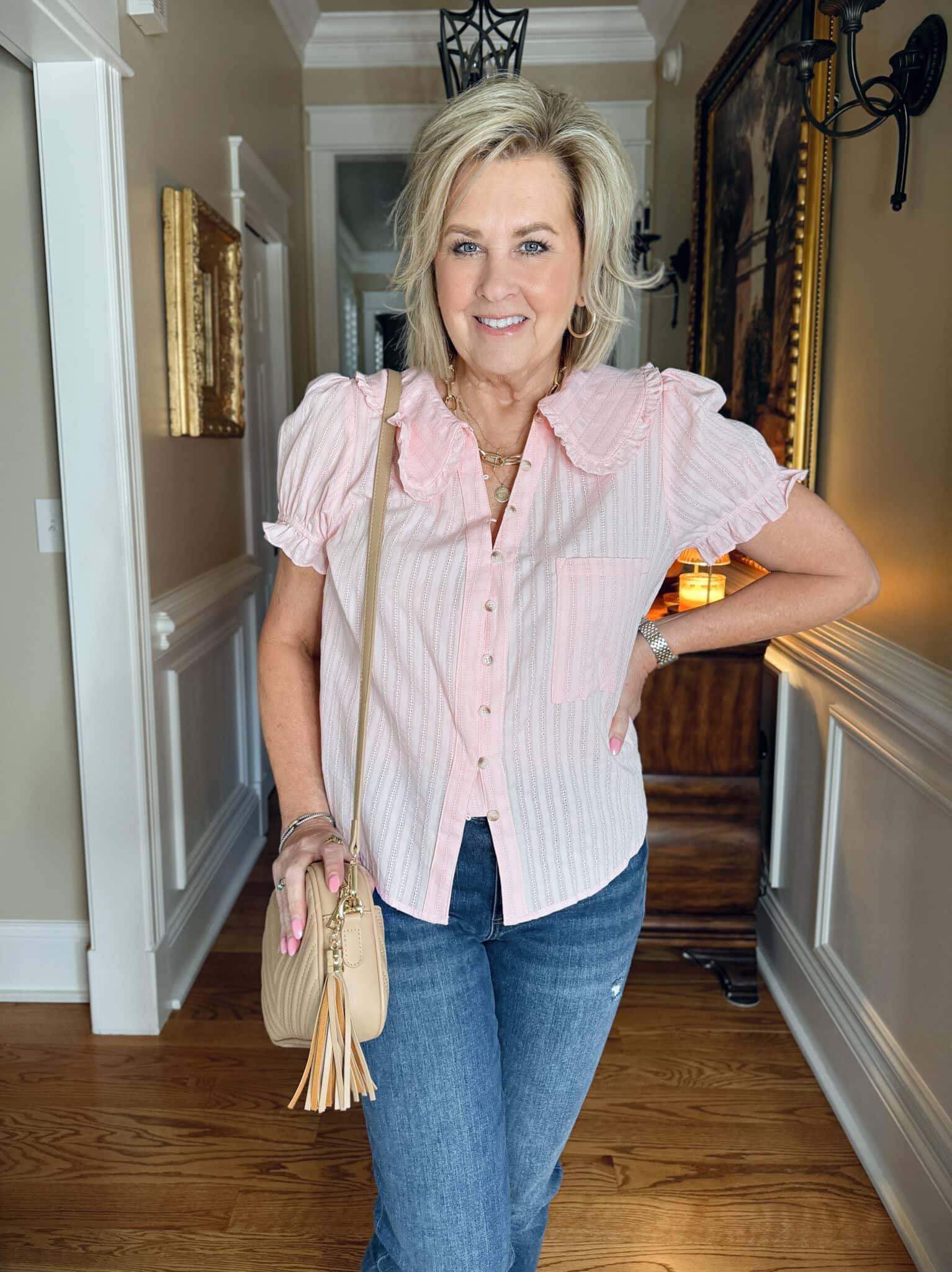 Tania Stephens wearing a pale pink top from Amazon