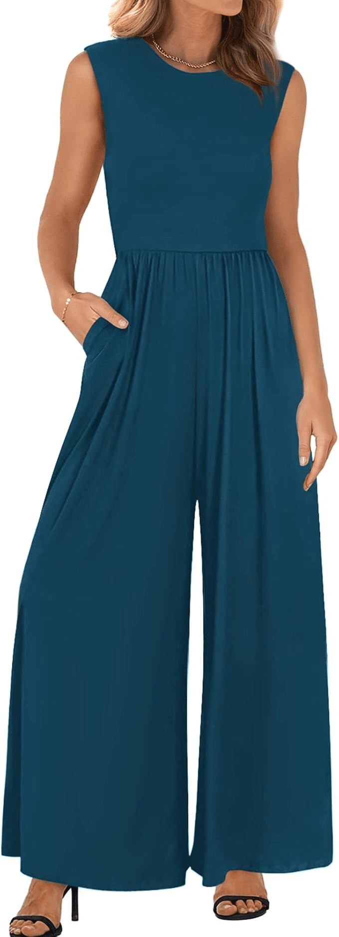 Wide-leg jumpsuit in pleated detail—polished graduation day look for mature women.