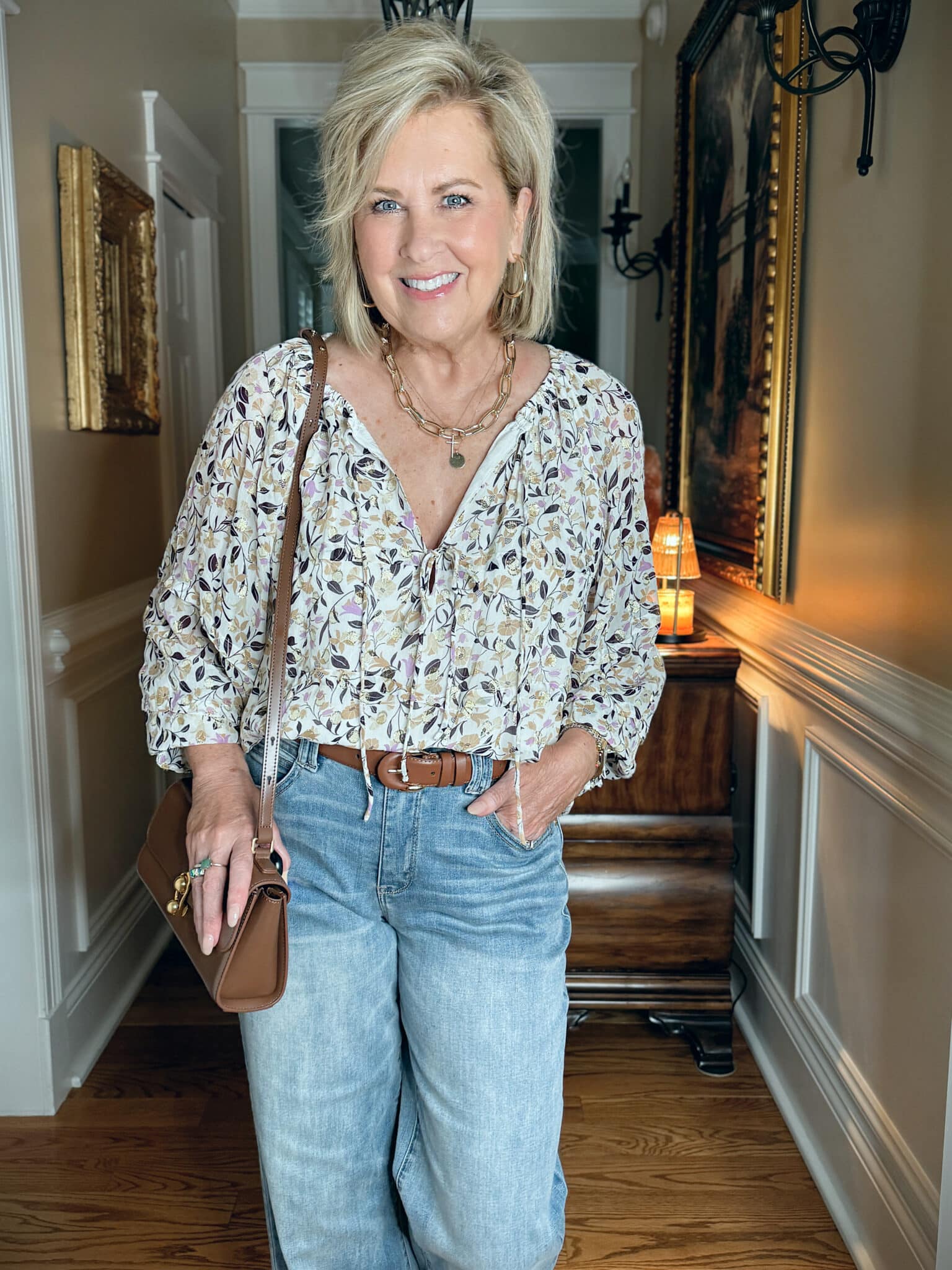 Tania Stephens wearing an oversized printed top