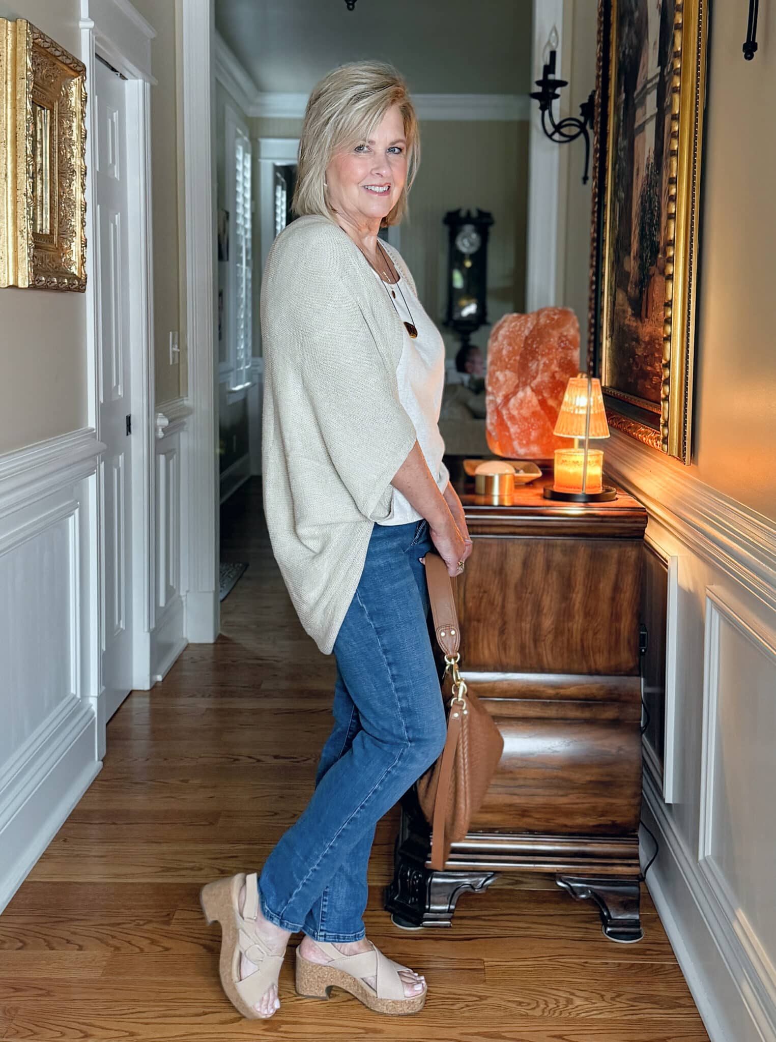 the side of a neutral cardigan from J.Jill