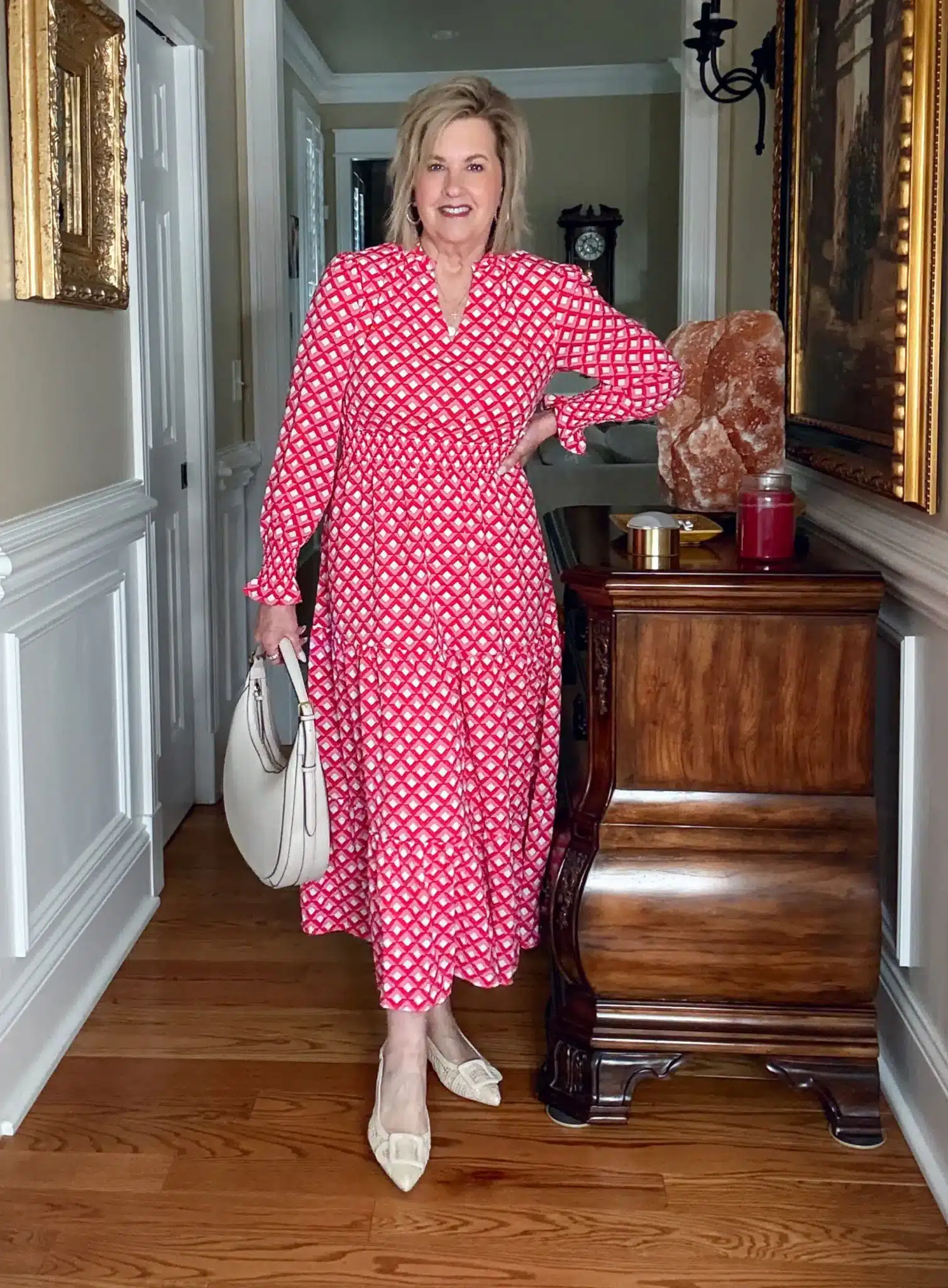 Long Sleeve V Neck Smocked Waist Dress