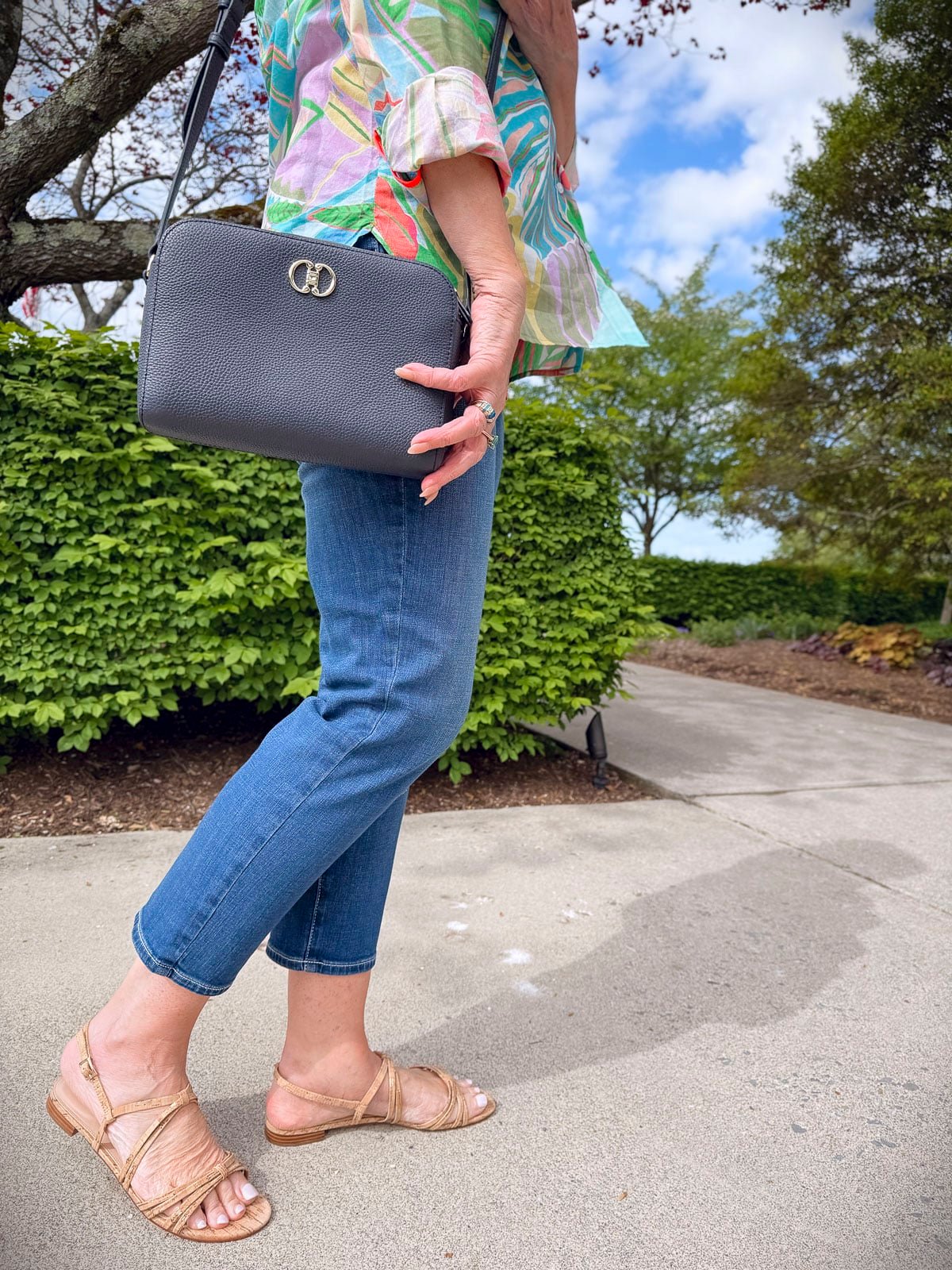 Tania Stephens wearing jeans and sandals from Talbots