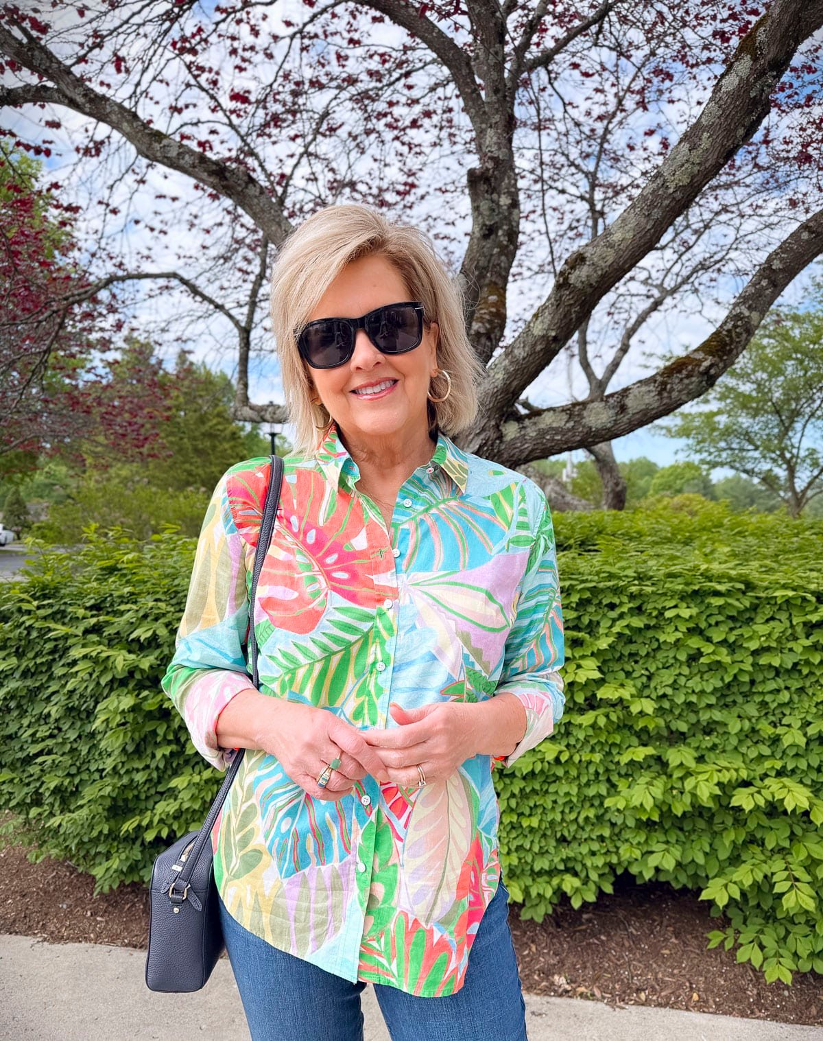 Tania Stephens wearing a tropical print shirt from Talbots