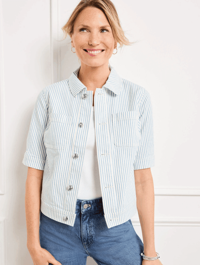 Lightweight Jackets for Cool Summer Nights talbots stripe jacket short sleeve