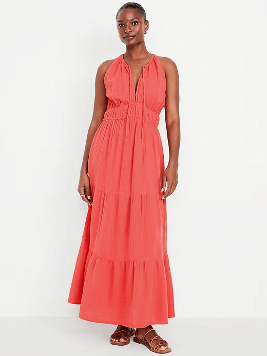 Why Coral Is the Easiest Color to Add to Your Summer Wardrobe dress old navy sleeveless tania stpehens