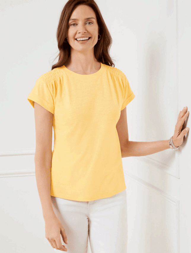 Wearing Yellow Without Looking Washed Out talbots crewneck tania stephens 